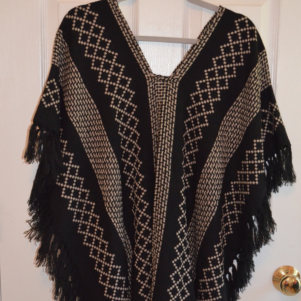 Black and Tan Woven Poncho